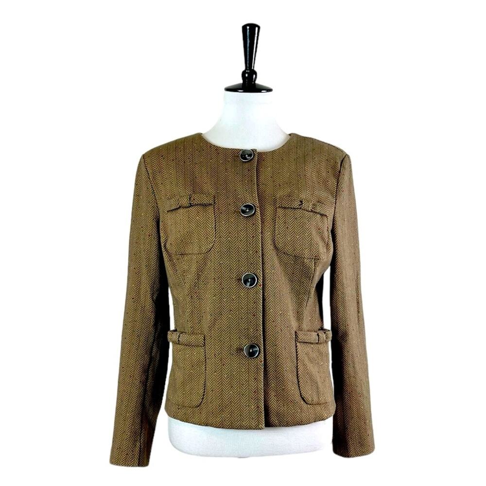 Cabi Blazer Penny 3170 Herringbone Collarless Brown Jacket Women’s Small
